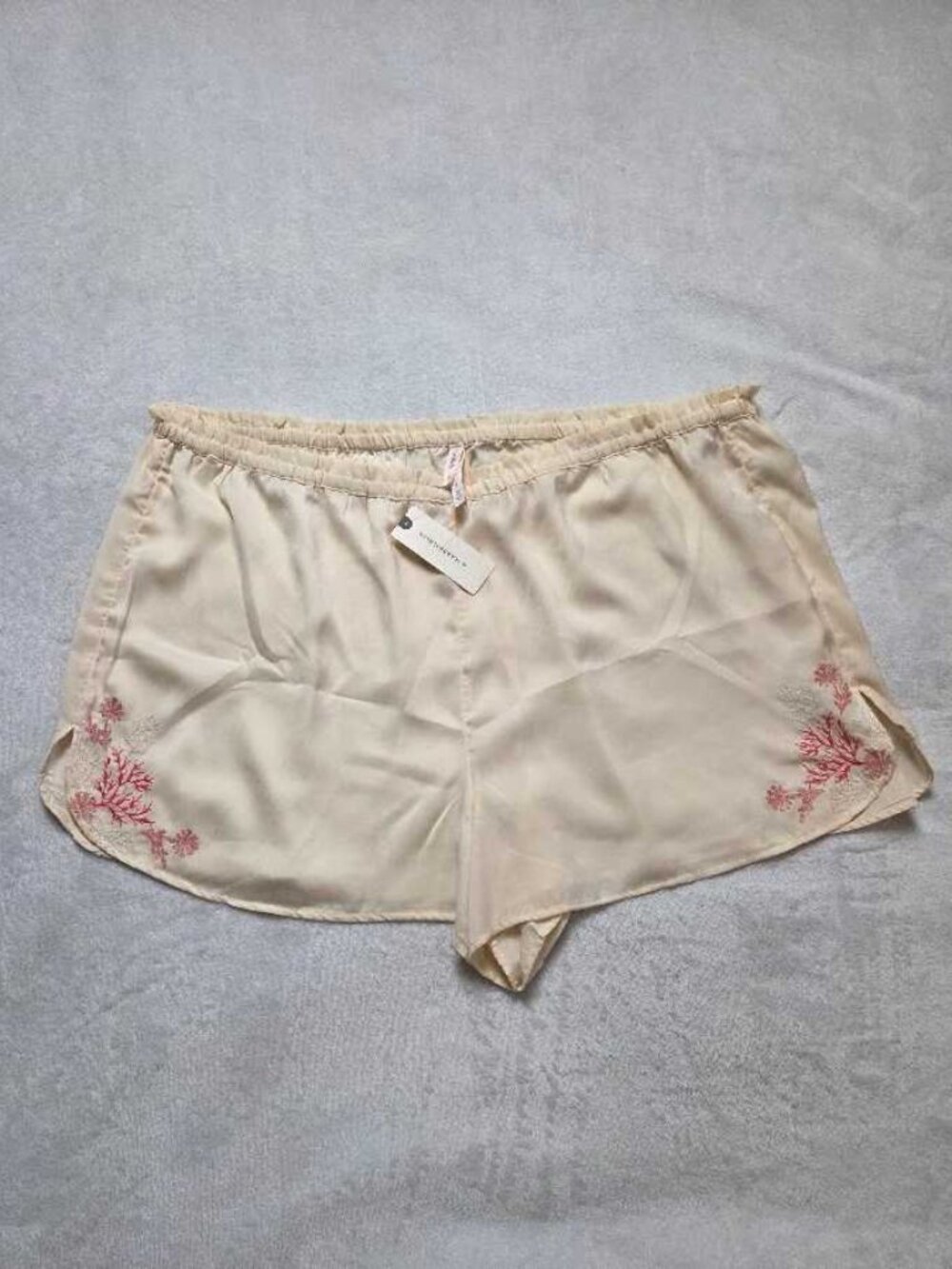 New XL Anthropologie LyreBird silky coral reef embroidered sleep pajama shorts